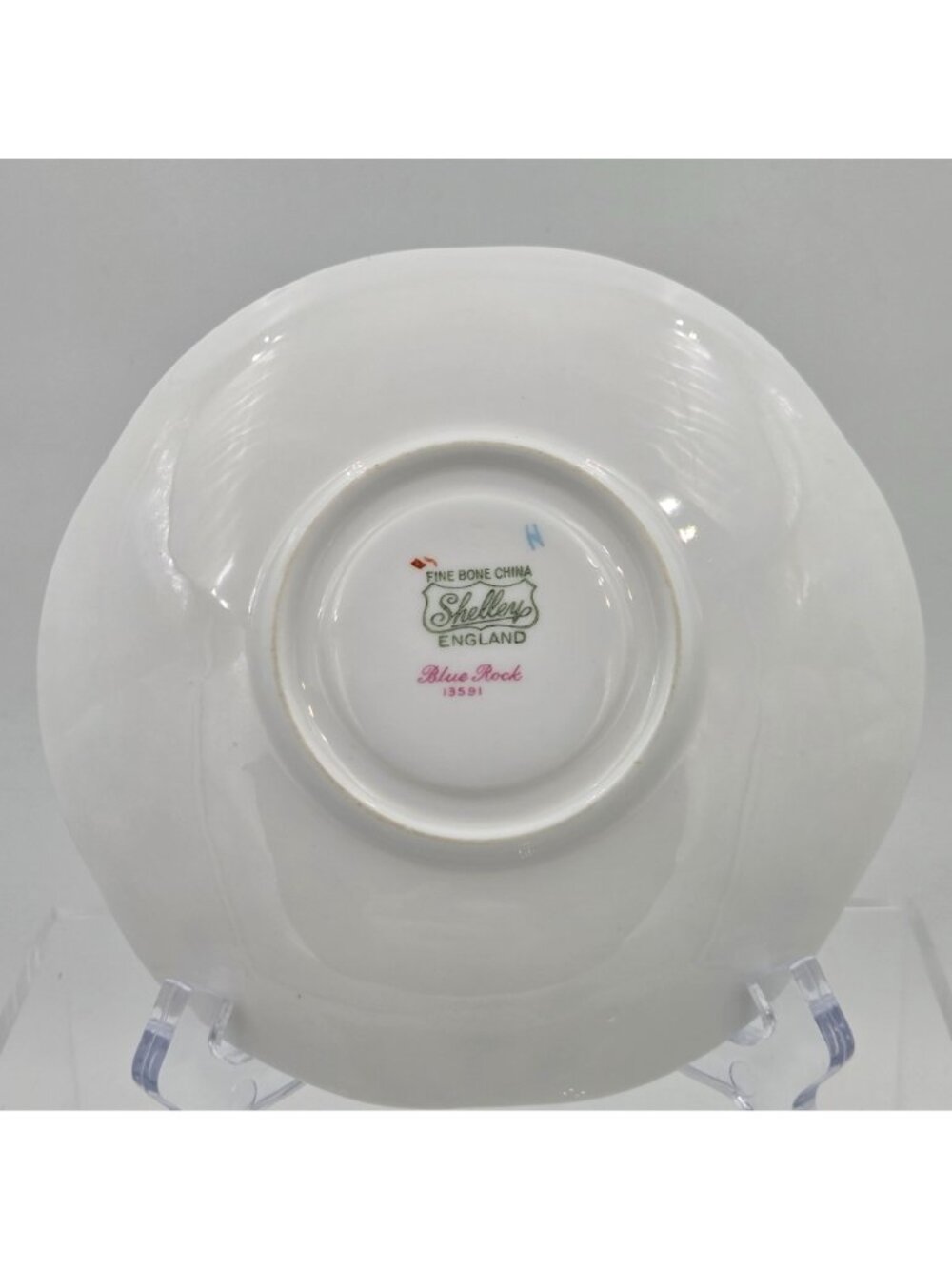 Shelley Blue Rock Dainty Set of 2 Flat Cup and Saucer Set Blue Trim Bone China - Picture 4 of 13